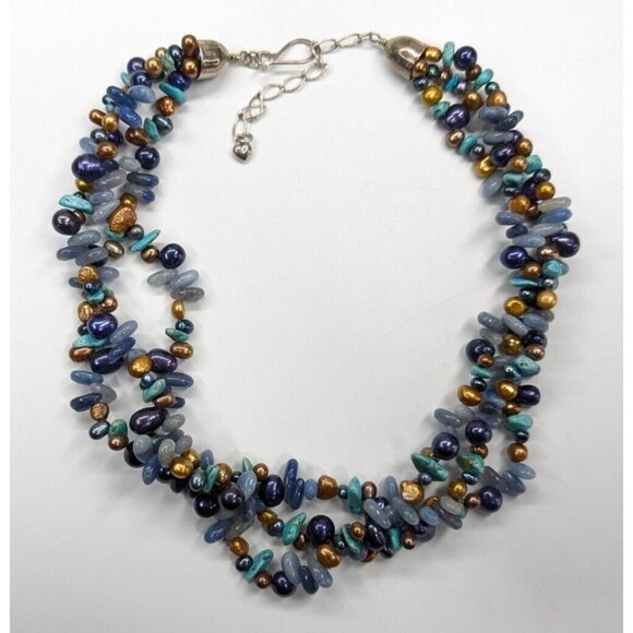 Jay King Mine Finds DTR Blue & Copper Pearl Blue Gemstone Multi Strand Necklace - Picture 7 of 7